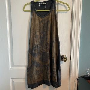 Charcoal Racerback Tank Dress with Screenprinted Ganesha